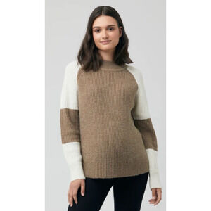 Ripe M Sweater Knit Wool Blend Maternity Nursing Colour Block Long Sleeve Brown
